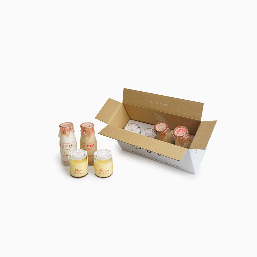 瓶プリンと瓶牛乳のセット